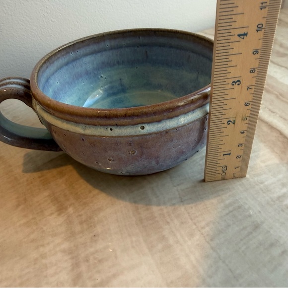 Handcrafted Ceramic Soup Mug in Blue and Brown by Iris Minc - Picture 6 of 11